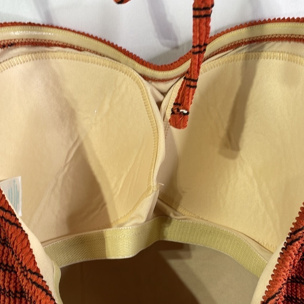 Kona Sol black and rust striped pucker fabric one piece. - Picture 5 of 6